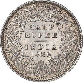 HALF RUPEES 1886  SILVER COIN