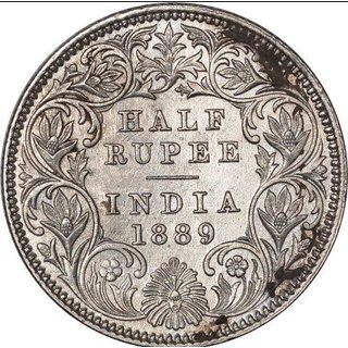                       HALF RUPEES 1889 SILVER COIN                                              