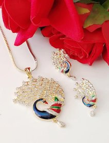 Hetprit peacock design pendent set with chain for women
