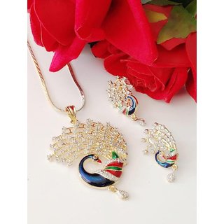 Hetprit peacock design pendent set with chain for women