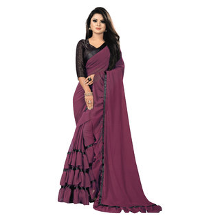 Aldwych Women's Wine Georgette Ruffle Saree With Blouse