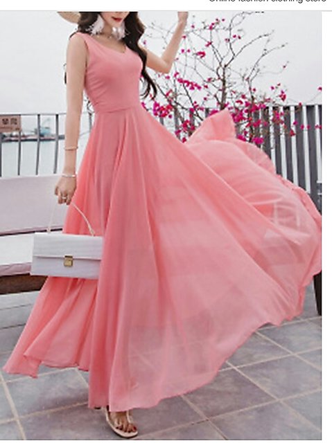 Buy Westchic Peach Plain Georgette Long Dress Online 699 from ShopClues