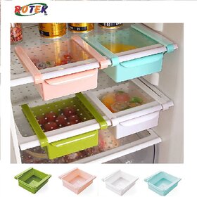 Rotek Set of 2 Pieces Multi Purpose Plastic Storage Rack Organizer for Refrigerators - Random Color