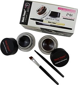 Music Flower Long Wear Gel Eyeliner Smudge Proof Waterproof (Brown, Black) 3 g With 2 Expert Eyeliner Brushes