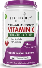 HealthyHey Nutrition 100 Natural Vitamin C from Cherry - Promotes Immunity - Strong Antioxidant - 60 Veg. Capsules