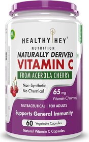 HealthyHey Nutrition 100 Natural Vitamin C from Cherry - Promotes Immunity - Strong Antioxidant - 60 Veg. Capsules