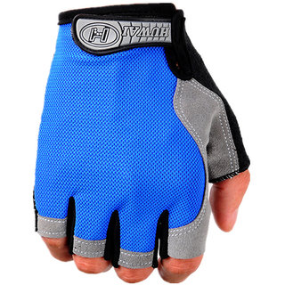 PALM SUPPORT WEIGHT LIFTING , GYM AND FITNESS GLOVES LEATHER BLUE