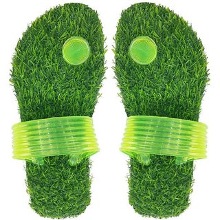 green grass flip flops