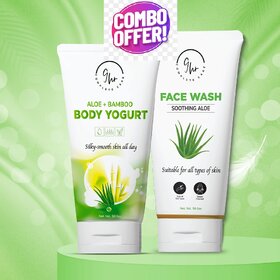 9 Hr COMBO of Aloe & Bamboo Body Yogurt (50g) + Soothing Aloe Face Wash (50g)