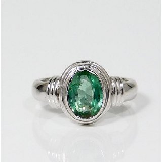                       CEYLONMINE Emerald gemstone ring original & certified panna stone panna silver ring for unisex                                              