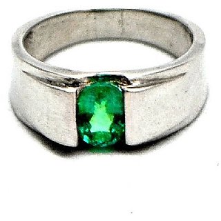                       CEYLONMINE Natural Emerald ring original & lab cerified gemstone panna silver ring for unisex                                              