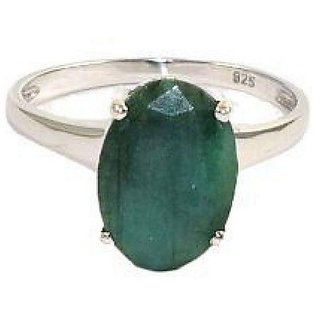                       CEYLONMINE Natural panna silver ring original & lab certified gemstone Emerald silver ring for astrological purpose                                              