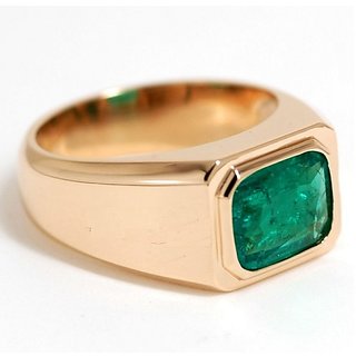                       CEYLONMINE original Emerald gold plated ring natural & certified stone panna gold plated ring for unisex                                              