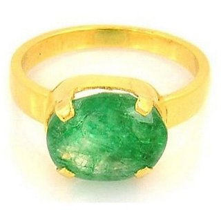                       CEYLONMINE original Emerald gold plated ring natural & certified stone panna gold plated ring for unisex                                              