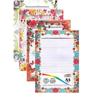 Uc collection Designer Sheets (Pack of 3x20 Sheets) One Side Ruled A4 Project Paper  (Set of 3, Coloured)
