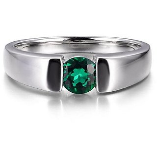                       CEYLONMINE Natural 5.25 ratti Emerald ring original & lab cerified gemstone panna silver ring for unisex                                              