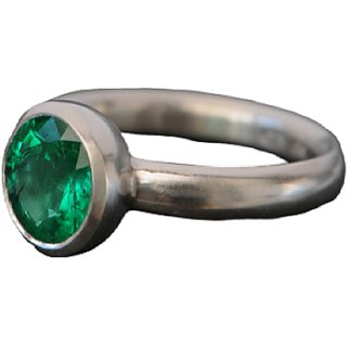                       CEYLONMINE panna silver ring natural & original gemstone panna ring for unisex 5.25 ratti stone                                              