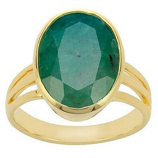                       CEYLONMINE  5.25 ratti green Emerald gold plated ring original & natural panna gemstone for women & men                                              