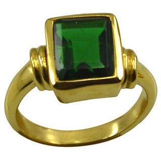                       CEYLONMINE natural panna gold plated ring 5.25 ratti emerald gemstone unheated green panna for unisex                                              