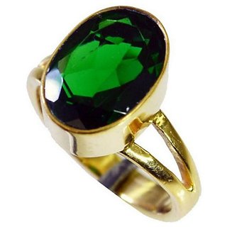                       CEYLONMINE original panna gold plated ring natural & original 5.25 ratti Emerald stone ring for women & men                                              