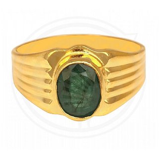                       CEYLONMINE  Natural Emerald stone ring original & unheated gemstone panna gold plated ring 5.25 ratti for unisec                                              