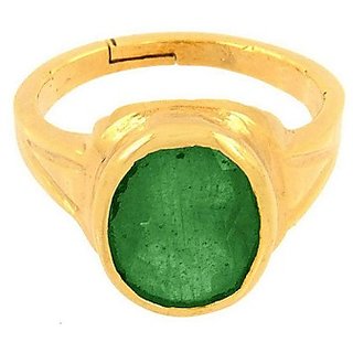                       CEYLONMINE natural panna gold plated ring 5.25 ratti emerald gemstone unheated green panna for unisex                                              
