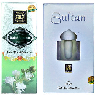 Raviour Lifestyle  Sultan Attar and Rajni Gandha Floral Roll on Attar Each 8ml Combo Pack