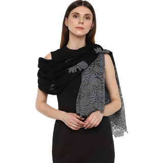                       Rhe-Ana Monica Stole Wool With Lace Black                                              