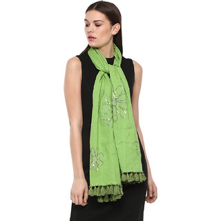                       Rhe-Ana Opal Scarf/Stole 100 Cotton Green with Sequins                                              