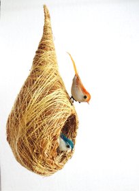 Ste Bird Nest Coir Craft 1 Nest 2 Birds For Home Decor Showpiece 25 Cm