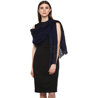                       Rhe-Ana Susan Stole Wool With Lace Navy                                              