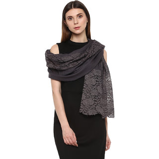                       Rhe-Ana Susan Stole Wool With Lace Charcoal                                              