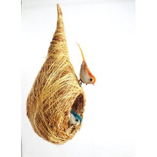 STE Bird Nest Coir Craft 1 nest  2 birds for Home Decor Showpiece 25 cm