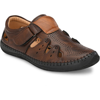 bucik men brown synthetic slip on leather sandals