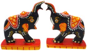 STE Hand painted Elephant wooden animal figurines pack of 2 multicolor