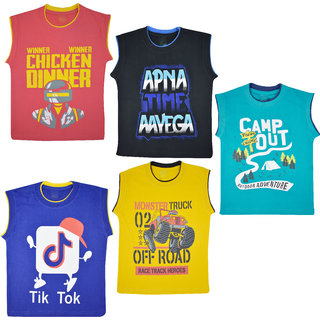 Jisha Boy's Cotton Sleeveless T-Shirts - Pack of 5