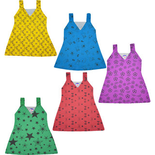Jisha V Neck Multicolor Sleeveless Printed Frock Set of 5