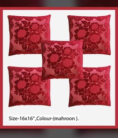 HomeStore-YEP Designer Velvet Decorative Soft Texture Cushion Covers - Pack of 5, 16x16 Inch, Maroon Color
