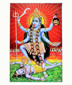 kali Maa Zari Art Work Multicolor Poster Without Frame Big (24 X 36 Inches) Religious Wall Decor