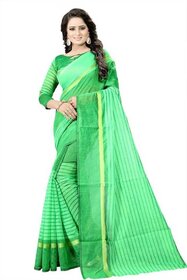 SVB Green Striped Print Polycotton  Without Blouse Saree