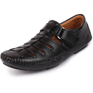 Fausto Men's Black Driving Roman Sandals