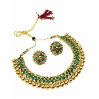                       Sunhari Jewels Green Metallic Necklace Sets With Earrings For Womens and Girls                                              