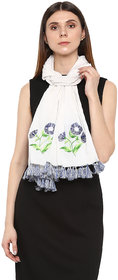 Rhe-Ana Daisy Stole/Scarf 100 Cotton with Floral Embroidery