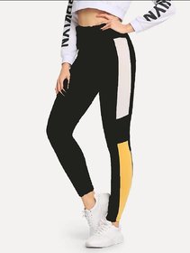 Women's / Girl's Side White Black Yellow Block Stripe Printed  Legging Tight's  Gym Wear Yoga Wear Sport's Wear