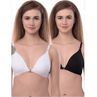 Skin N Soul Women's Cotton Non Padded Non Wired Front Open Low Neck V Shape Bra - 3pcs