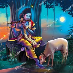 Style UR Home - Lord Krishna with Cow - 2 Ft  X  2 Ft