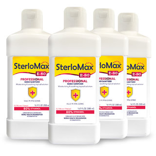 SterloMax Pack of 4 - 80 Ethanol-based Hand Rub Sanitizer and Disinfectant 500 ML