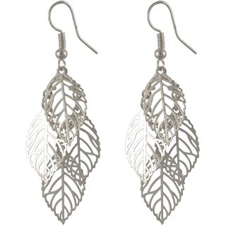                       Earring leave or leaf shape, Alloy Dangle White Silver Plated Drop Earrings for Women                                              