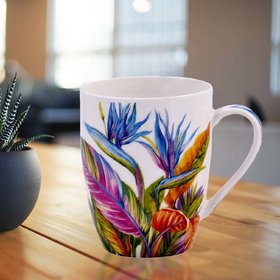 Printed Ceramic Coffee Mug, Leaves Design - 325ml (4039G-A)