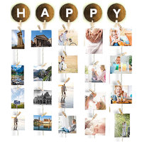 VAH Happy Hanging Photo Display Picture Frame Collage Picture Display Organizer with Wood Clips for Wall Decor Hanging P